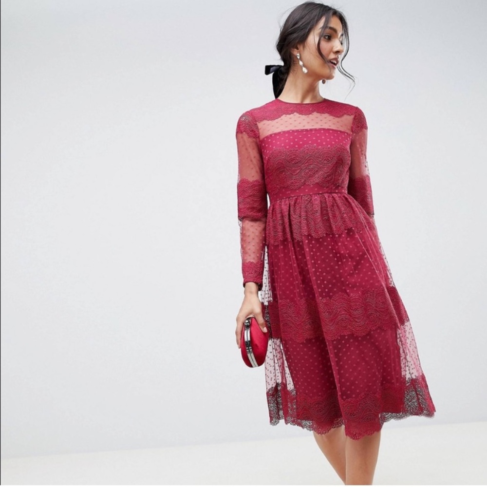 Asos Pink Lace Long Sleeve Dress Size 14
